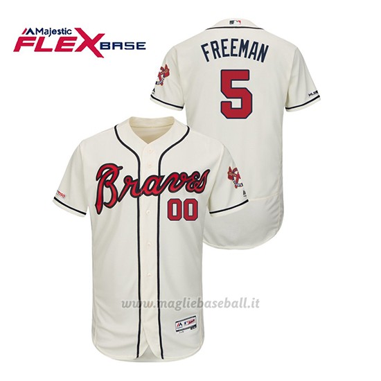 Maglia Baseball Uomo Atlanta Braves Freddie Freeman 150th Aniversario Patch Autentico Flex Base Crema